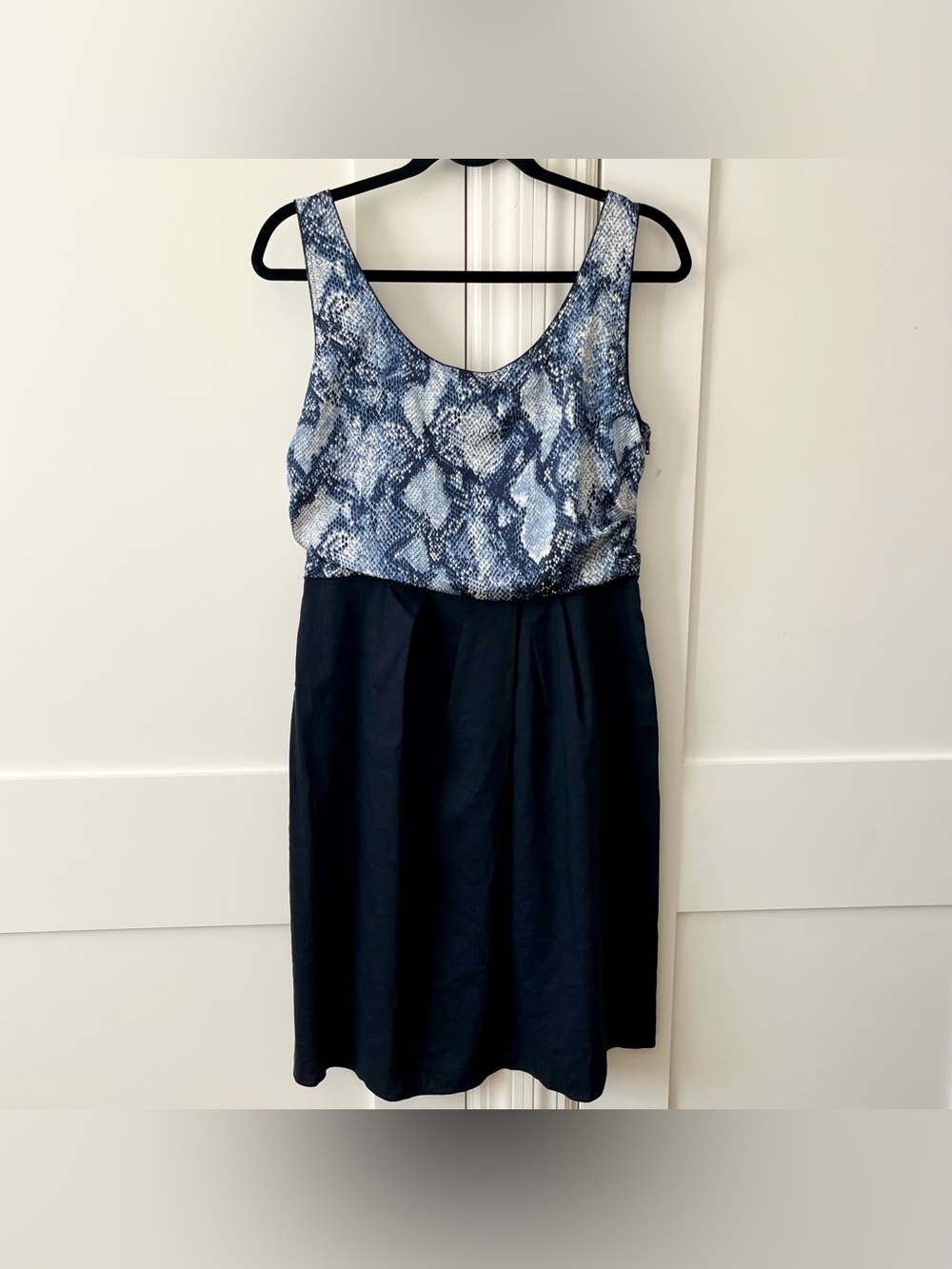 Elie Tahari Snake Print Colorblock Silk Linen Riley Dress Blue Sz 12